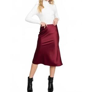 NEW RENEEC. cora satin slip midi skirt in black cherry